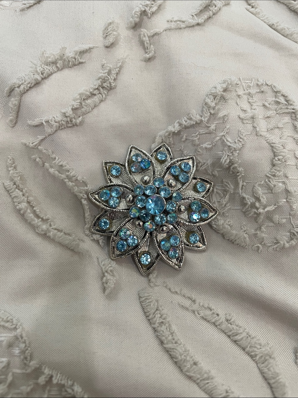Source Unknown Silver Floral Brooch with Blue Stones- READ!!